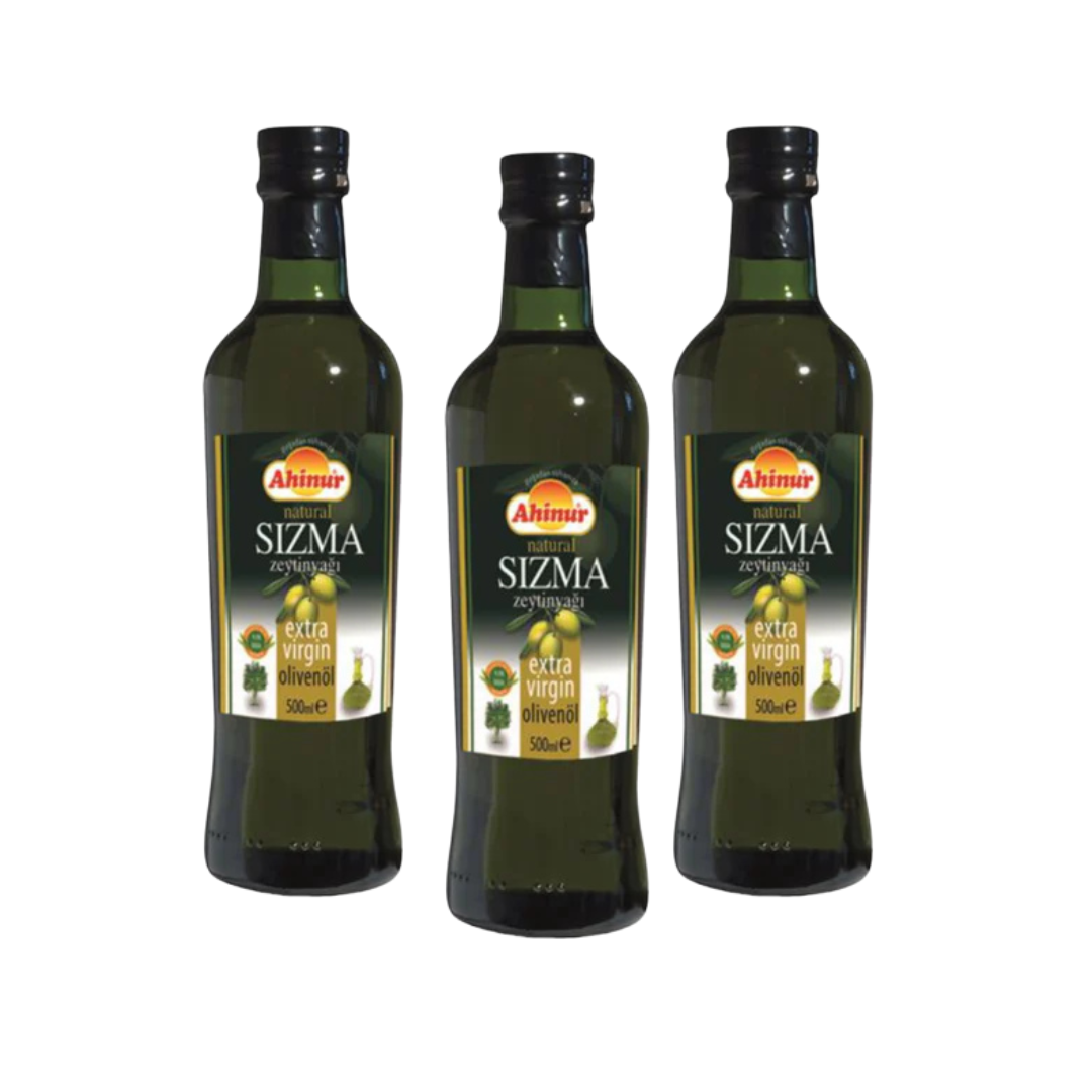 3 x 500ml Ahinur Zeytinyağı SIZMA – Hochwertiges natives Olivenöl extra in praktischer Can-Verpackung