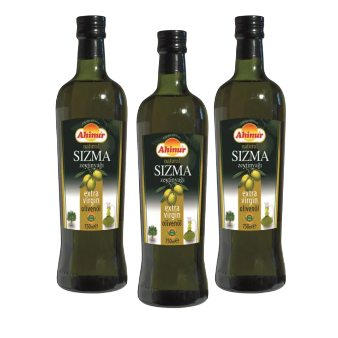 3 x 750ml Ahinur Zeytinyağı SIZMA – Hochwertiges natives Olivenöl extra in praktischer Can-Verpackung